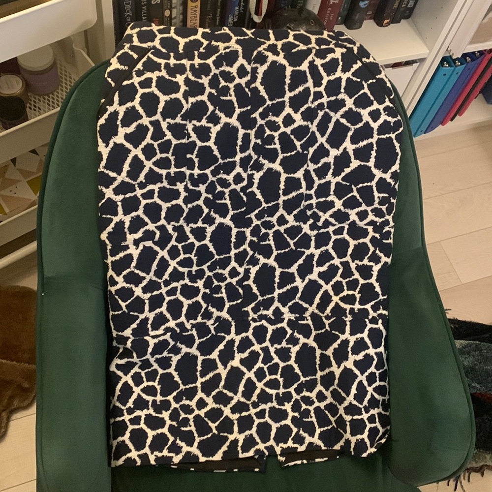 Navy and white leopard print pencil skirt
